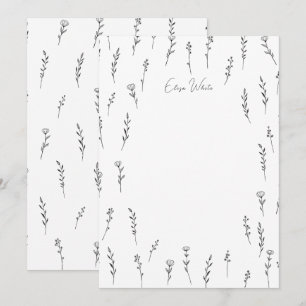 Zarte Wildblumen-Linienkunst mit individuellem Nam Dankeskarte