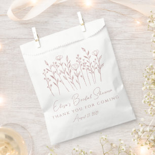 Zarte Wildblumen-Linienkunst Rosa Brautparty Geschenktütchen
