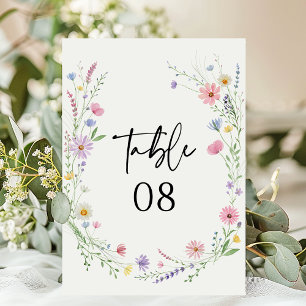 Zarte Wildblumen-Wiesen-Hochzeit Tischnummer
