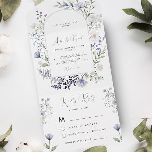 Zarte Winterwildblumen Wasserfarben Hochzeit All In One Einladung