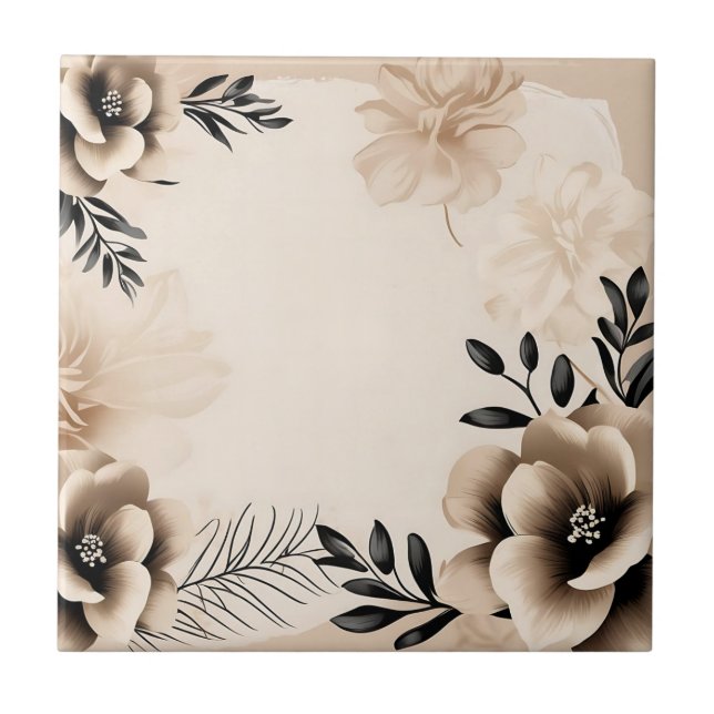 Zarter Beige Hintergrund mit Blume Fliese (Vorderseite)