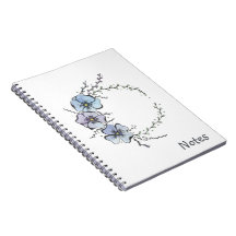Zarter blauer Blumenkranz, Wasserfarbe und Tinte