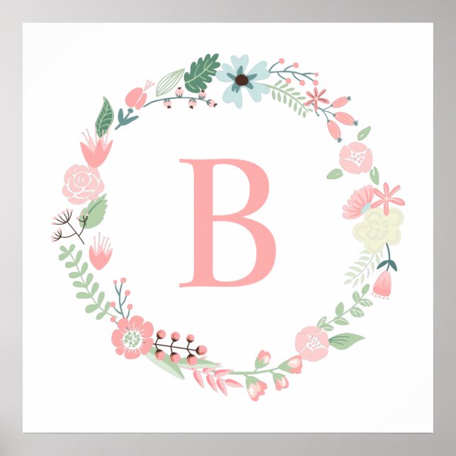 Zarter Blumenkranz Monogramm Poster (Vorne)