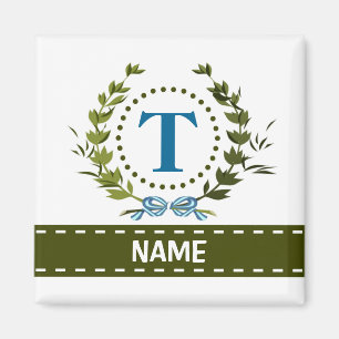 Zarter Efeukranz und Bogenname mit Monogramm T Magnet