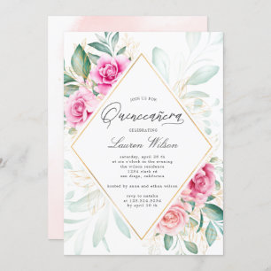 zarter Garten Blumenrosen Quinceanera Einladung