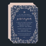 Zarter Rahmen | Bat Mitzvah Einladung<br><div class="desc">Laden Sie Freunde und Familie ein, um das Bat Mitzvah Ihrer Tochter mit unseren süßen, schicken Einladungen zu feiern. Freuen Sie sich auf einen reichen marineblauen Hintergrund und Ihre Bat Mitzvah-Details, die von einem zarten Kranz des Babyatmens in blass, rosa und creme gerahmt sind. Elegante Kalligraphie-Schrift und klassische Blockschrift verleihen...</div>