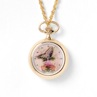 Zarter Rosa Schmetterling und Blumen Armbanduhr
