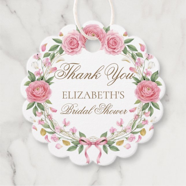 Zarter Rosé-Blumenkranz-Skript Danke Geschenkanhänger (Vorderseite)
