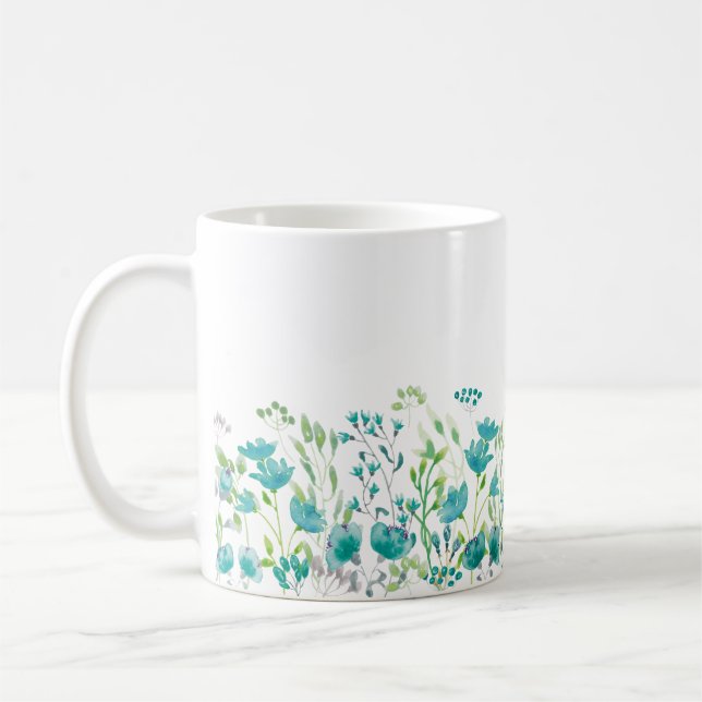 Zarter türkisfarbener Blumenrand Kaffeetasse (Links)