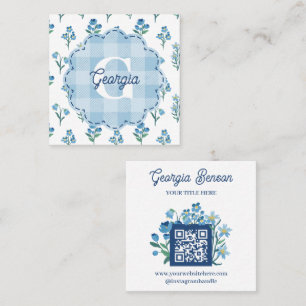Zartes blaues Blumenmonogramm Cottagecore Quadratische Visitenkarte