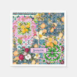 Zartes blaues, sizilianisches Zitrusfliesen Serviette