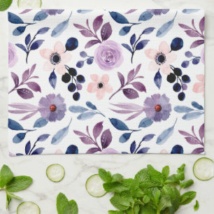 Zartes Blumendesign mit navyblauen Lavendelblätter Geschirrtuch