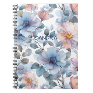 Zartes Blumenmuster in Aquarellfarben in Pastellfa Notizblock