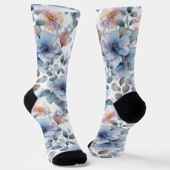 Zartes Blumenmuster in Aquarellfarben in Pastellfa Socken (Gewinkelt)