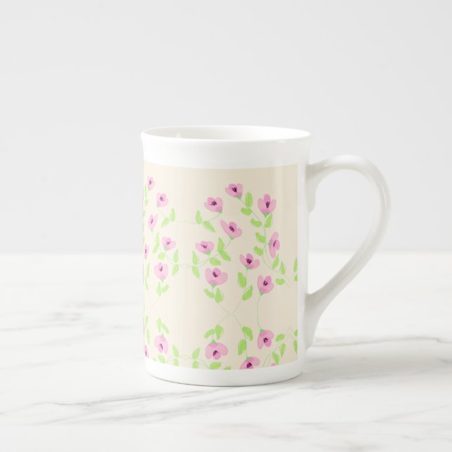 Zartes Blumenmuster mit Pinks Prozellantasse (Rechts)