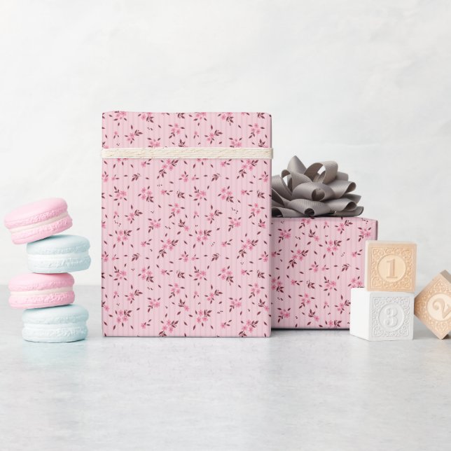 Zartes Blumenmuster Rosa Geschenkpapier Rolle (Babyparty)