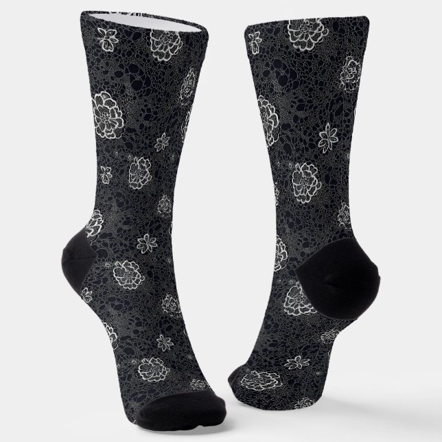 Zartes Blumenmuster Weiß Spitze Socken (Gewinkelt)