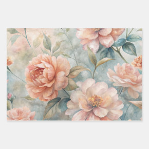 Zartes Blumenvintage-Inspiriert Pastell-Aquarell Geschenkpapier Set