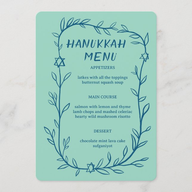 Zartes botanisches Hanukkah-Party-Dinner INDIVIDUE Menükarte (Vorderseite)
