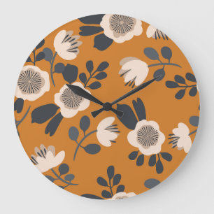 Zartes botanisches vintage Blumenmuster Große Wanduhr