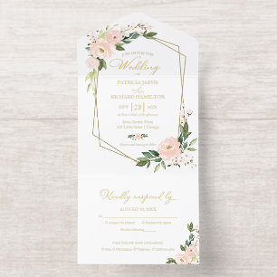 Zartes Erröten Florale Geometrische Hochzeit All-in-One-Einladung