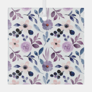 Zartes florales Design mit navyblauen Lavendelblät Ornament Aus Glas