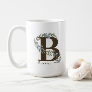 Zartes florales Monogramm Blau ID1332 Kaffeetasse