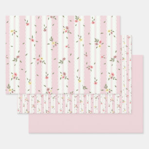 Zartes, florales Muster rosa Wrapping Paper Set Geschenkpapier Set
