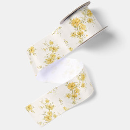 Zartes gelbes Vintage-Blumenmuster Satinband