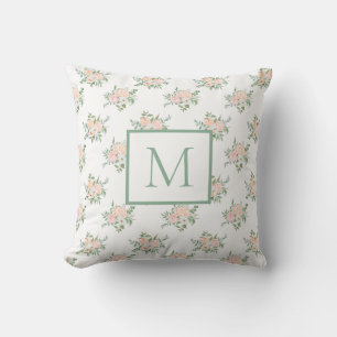 Zartes, girly rosa Blumenmonogramm-Wurfkissen Kissen