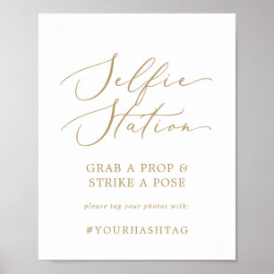 Zartes goldenes Selfie-Station-Hochzeits-Hashtag-S Poster