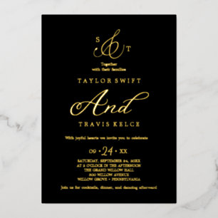 Zartes Goldfolie Elfenbein formelle Monogramm-Ho Folieneinladung