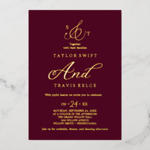 Zartes Goldfolie Formelles Monogramm Hochzeit  Folieneinladung