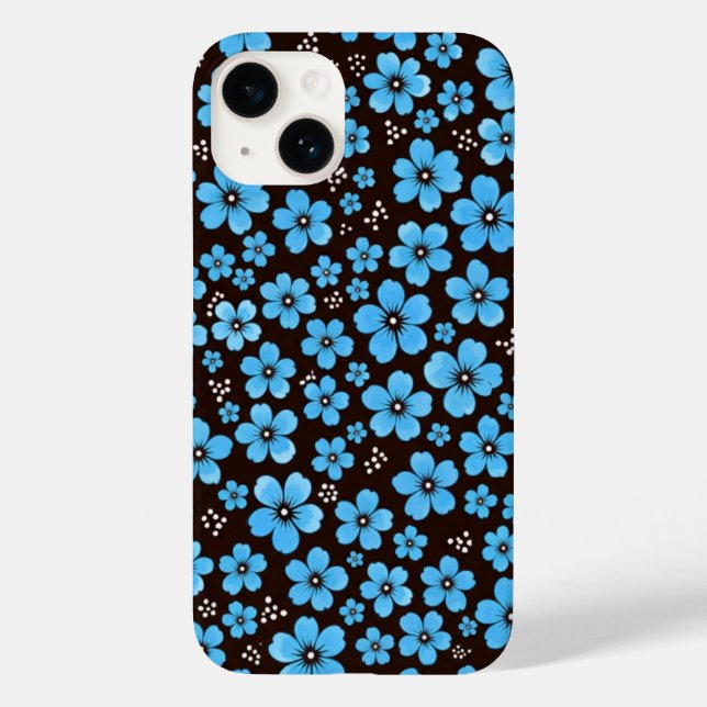 Zartes Himmelblaues Blumen-Chintz-Muster Schwarzes Case-Mate iPhone Hülle (Rückseite)