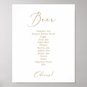 Zartes Hochzeits-Bier-Menü-Schild mit Gold-Kalligr Poster