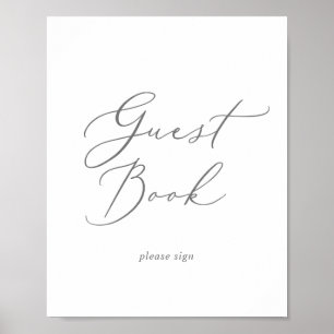 Zartes Hochzeitsgästebuch-Schild mit Silber-Kallig Poster