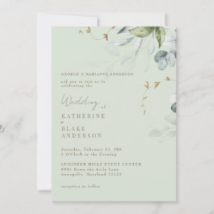 Zartes Laub Licht-Sage Brauteltern Hochzeit Einladung