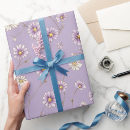 Zartes Lilalila Gänseblümchen Creme Blumenmuster Geschenkpapier