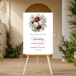 Zartes Marsala Florales Eukalyptus Hochzeits-Willk Poster