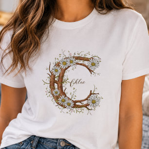 Zartes Monogramm C: Blumen & Reben personalisierba T-Shirt