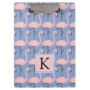 Zartes Monogramm des Flamingo-Muster-  Klemmbrett