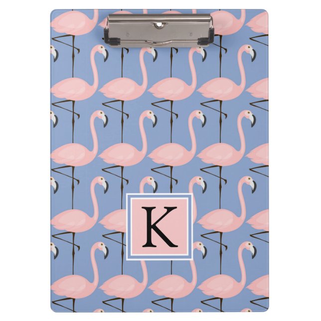 Zartes Monogramm des Flamingo-Muster-| Klemmbrett (Vorderseite)