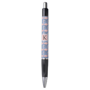 Zartes Monogramm des Flamingo-Muster- Kugelschreiber