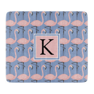Zartes Monogramm des Flamingo-Muster-  Schneidebrett