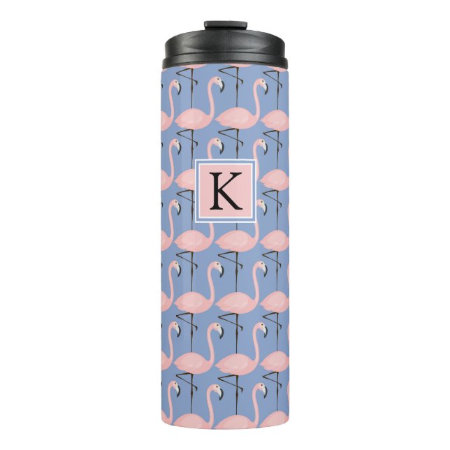 Zartes Monogramm des Flamingo-Muster-| Thermosbecher (Vorderseite)