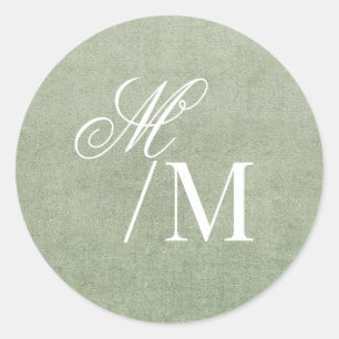 Zartes Pastell-Salbei-Grün-Monogramm-Hochzeit Runder Aufkleber