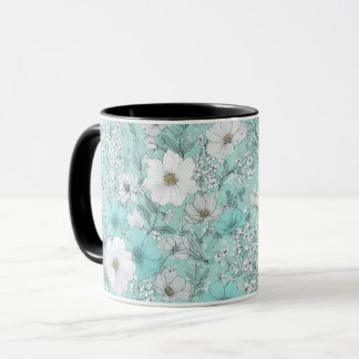 Zartes Pastell-Wildblumen-Mint-Blumenmuster Tasse