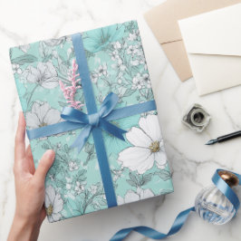Zartes Pastell-Wildblumen-Minz-Blumenmuster Geschenkpapier
