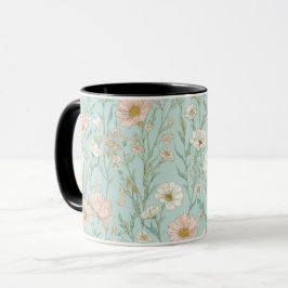 Zartes Pastell-Wildblumen-Minz-Blumenmuster Tasse