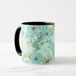 Zartes Pastell-Wildblumen-Minz-Blumenmuster Tasse